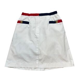 Vintage Leon Levin‎ White Skirt with Blue and Red Pockets Size 10